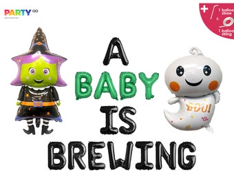 A Baby Is Brewing Balloons | Halloween Themed Baby Shower Decorations Banner | Halloween Baby Gender Reveal Party Balloon Decorations