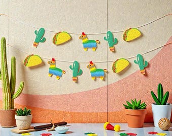 Taco Fiesta Paper Banner: Cactus Piñata Mexican Themed Party Decorations