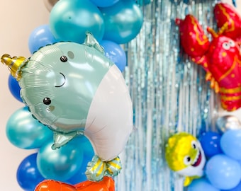 Narwhal Balloon | Under The Sea Birthday Party Decor | Whale Dolphin Balloon | Under the Sea Theme Baby Birthday | Baby Shower Balloon