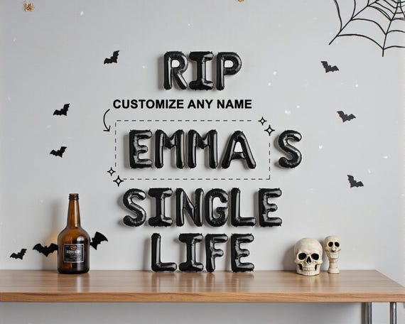 Custom Name RIP Single Life Balloon Banner: Halloween Bachelorette Party Decor