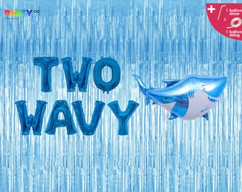 Two Wavy 2nd Birthday Decors | Blue Foil Fringe | Surfing Totally Two-bular 2nd Birthday Surf's Up-Pool-Splash Splish Party Surfing