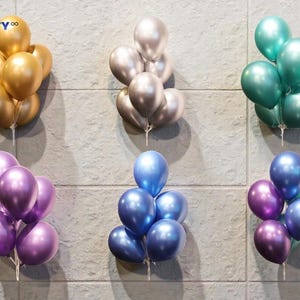 Metallic Chrome Balloon Bouquet: Blue Silver Purple Gold Graduation Party Decor