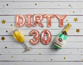 Dirty 30 Balloon Banner: 30th Birthday Party Funny Thirty Birthday Decor
