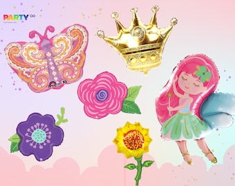 Floral Fairy Princess Birthday Balloon: Butterfly Wildflower Crown Party Decor
