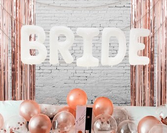 Jumbo White Rose Gold BRIDE Balloon Set: Bachelorette Party Decor