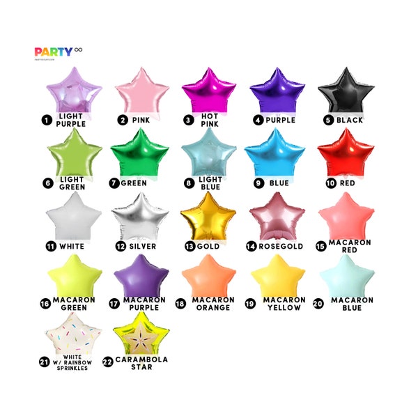 18 inch Star Balloons | DIY Balloon Bouquets/Arch/Garland | Order by Color Chart