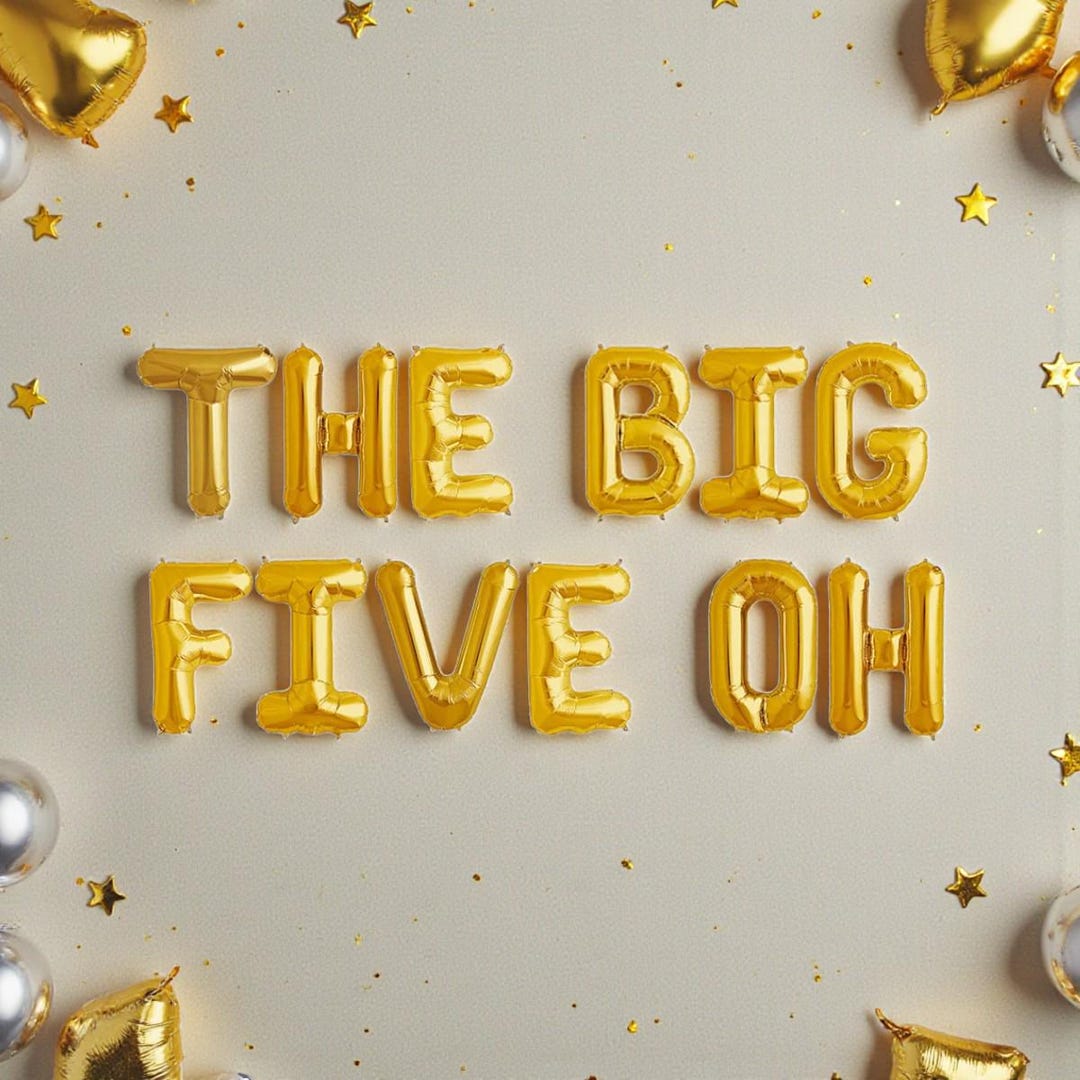 Five Oh Sticker The Big Five Oh Balloon Banner: 50th Birthday Party Decor Celebration ...