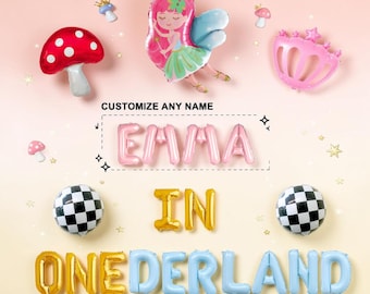 Custom Name Onederland Balloon Kit: Fairy Tea Party First Birthday Balloon Letters Girl Decor