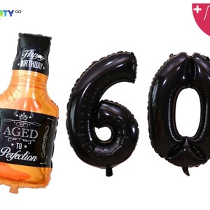60th Birthday Thirty Birthday Decorations | 60th Black themed Birthday decor 60th Birthday party decor | Whiskey Bottle Balloon