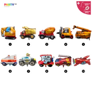 乗り物バルーン | 男の子の誕生日 | 建設テーマパーティー | パトカー | 消防車 | ダンプカー | 救急車 | ゴルフカートバルーン