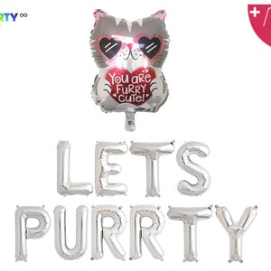 Lets Purrty banner balloon | Cat Birthday Party Decoration | Kitten Birthday Party Decor Balloon | Kitty Birthday Party Banner/Sign