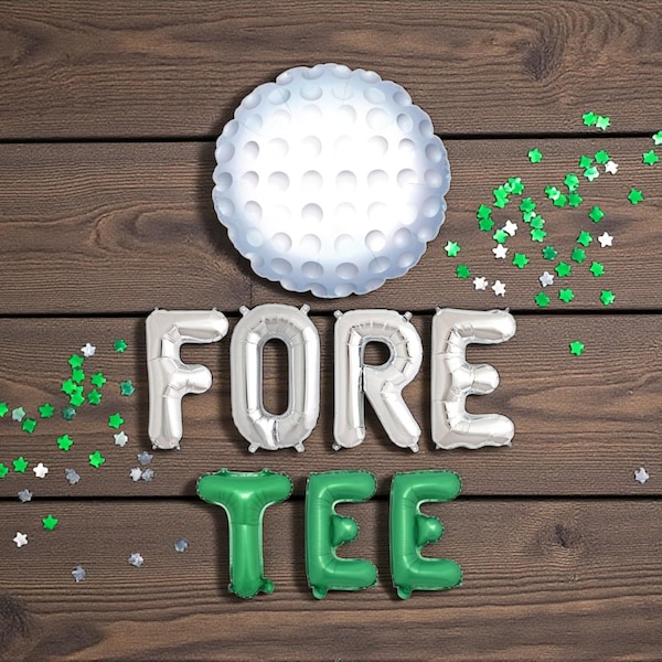 Fore Tee Banner with Golf Ball Balloon: Golf Theme 40th Birthday Party Decor