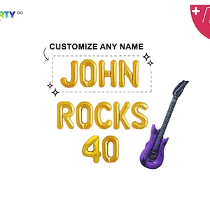 Rocks 40th birthday  Balloons | Custom Musical Rock and Roll Guitar Theme 40th Birthday Balloons | Forty Birthday Decor
