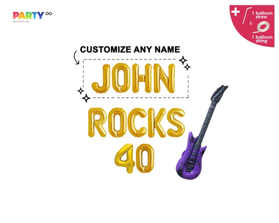 Rocks 40th birthday Balloons | Custom Musical Rock and Roll Guitar Theme 40th Birthday Balloons | Forty Birthday Decor Il_570xn