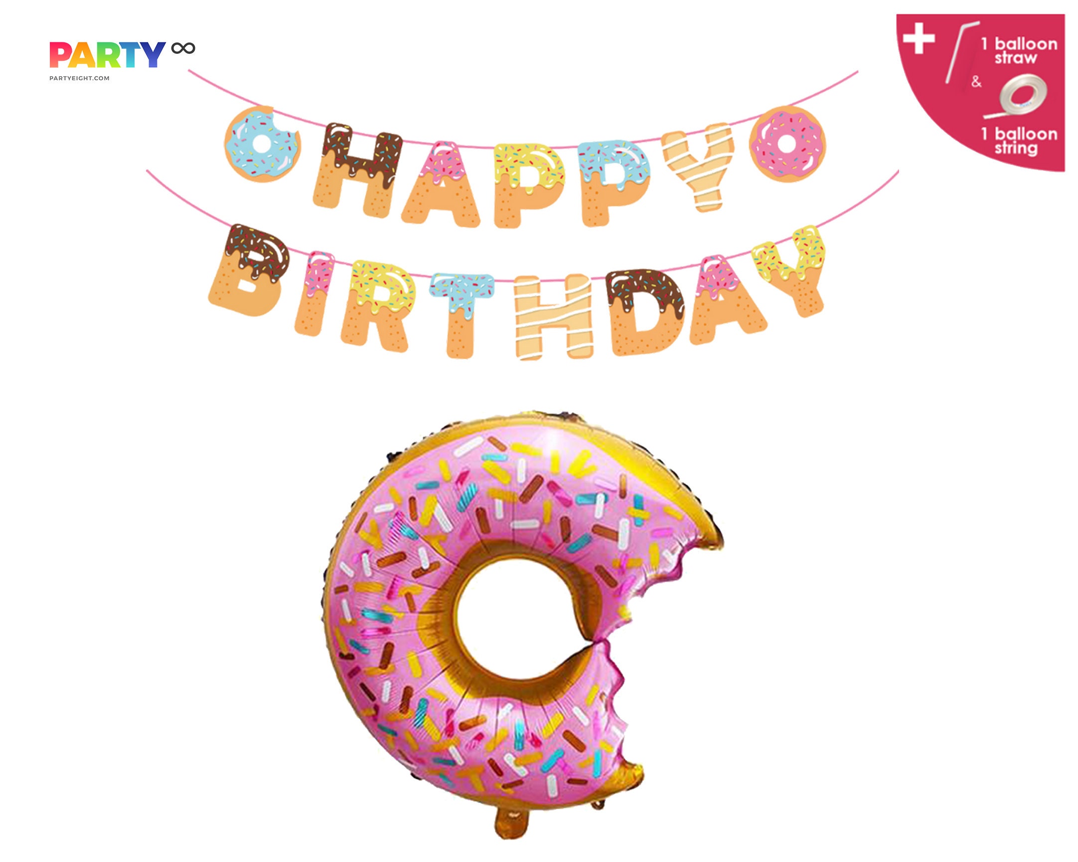 Ghirlanda di compleanno con ciambella Happium Striscione di buon compleanno Bandierine di carta per decorazioni per feste di compleanno per bambini, multicolore