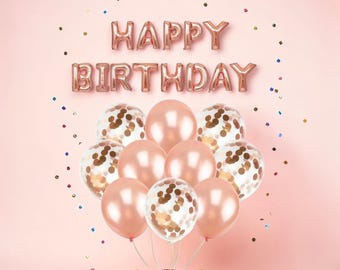 Ensemble de ballons joyeux anniversaire or rose : décoration de fête ballons en latex et confettis