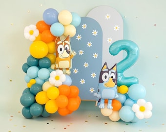 Pastel Rainbow Balloon Garland with Bluey Balloon Birthday Arch: Kids Boys Girls Party Decoration