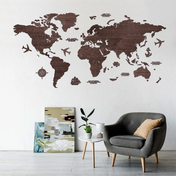 Wooden world map - map made of real wood made in Austria