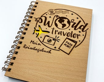 Reisetagebuch World Traveler - Holztagebuch - Buch aus Holz - Holzbücher