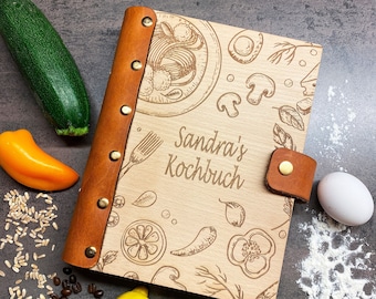 Personalisiertes Kochbuch aus Holz mit Ledereinband - Perfekte Geschenkidee