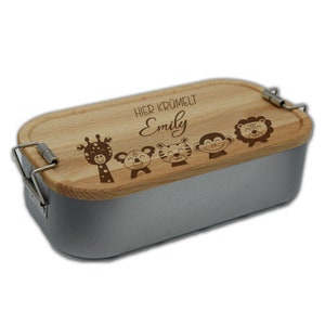Lunch box personalized with name, lunch box made of metal and wood, snack box