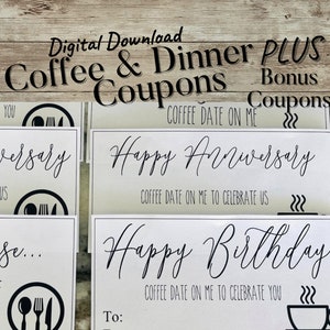 Printable Coffee Gift Certificate, Digital Birthday Gift, Friend coupons, Just Because Printable Gifts, Anniversary Coupon, coffee date