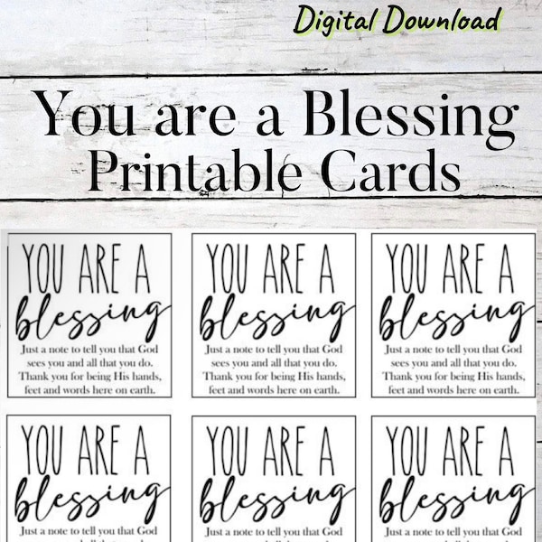 Printable You are a Blessing Cards, Blessing cards, Thank you Notes, God Wink Cards Thank You for Service cards. Instant download printable.