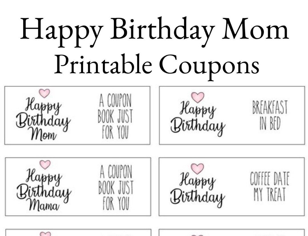 Printable Happy Birthday Mom Coupons, Happy Birthday Mommy Gift, Mama