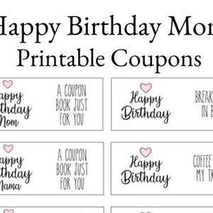 Cupons de Feliz Aniversário para Imprimir, Mamãe, Mamãe ou Cupons de Mamãe, Presente Digital de Feliz Aniversário para Mãe, Cupons de Mamãe, Comemore o Aniversário da Mamãe Download Digital