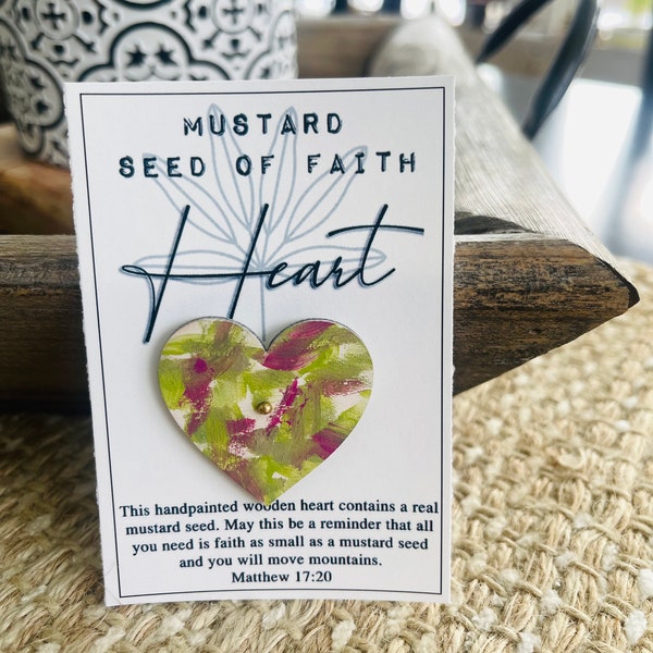Handpainted mustard seed wooden hearts, Bible study gift, mustard seed of faith, encouragement gift, faith gift, hope gift, thinking of you