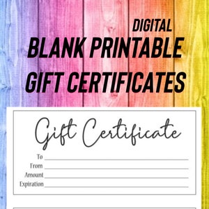 Blank Instant Download Gift Certificate, Business Digital Gift certificate, Printable Gift Certificate, Gift Voucher, Gift card,