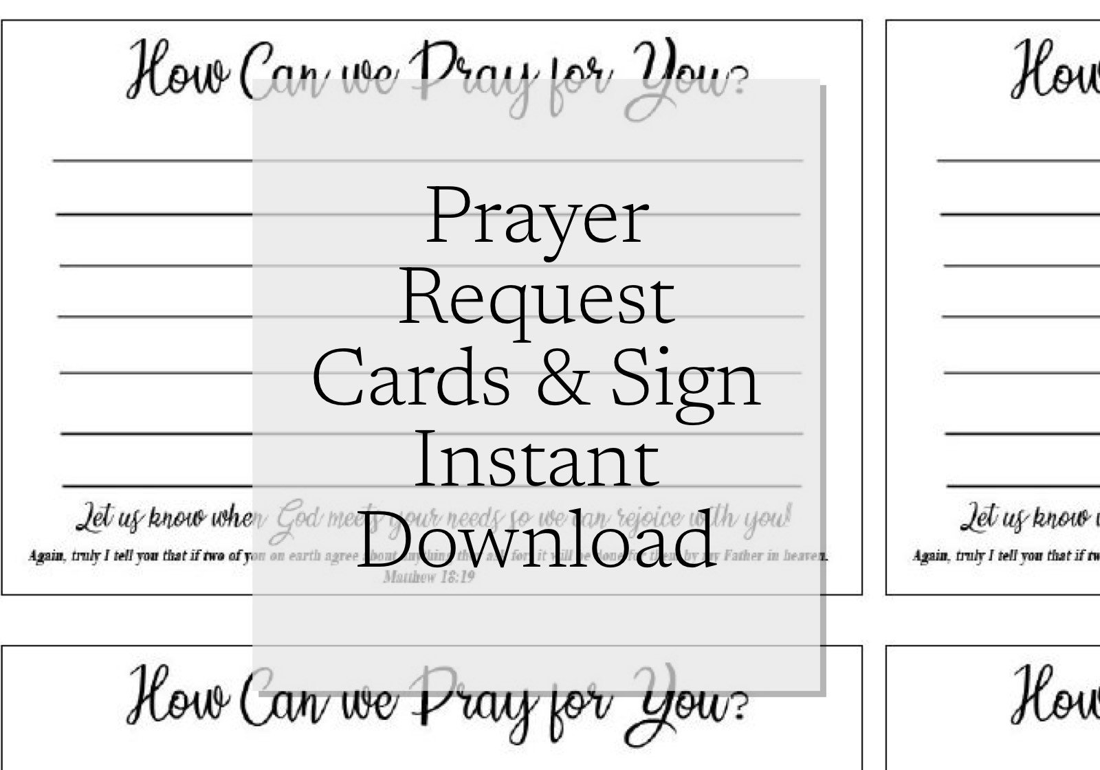 DIGITAL Prayer Request Cards & BONUS 8x10 Prayer Request Sign INSTANT