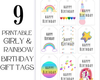 Printable Rainbow Unicorn Birthday Gift Tags (PDF)