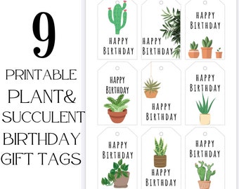 Printable Plant Birthday Gift Tags, Succulent Theme (Digital Download)