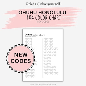 104 Ohuhu Honolulu color chart | DIY swatch chart | Digital files | Printable Color Chart 104 Ohuhu Honolulu | color chart