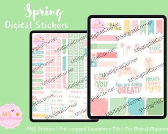 Spring Digital Stickers, Digital Planner Stickers, Goodnotes Stickers, Pre-cropped Stickers, PNG Stickers, Ipad Stickers