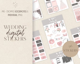 Wedding Digital Stickers, Digital Planner Stickers, Goodnotes Stickers, Pre-cropped Stickers, PNG, Scrapbook Stickers, Craft Stickers