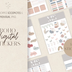 Digitale boho-stickers, digitale plannerstickers, Goodnotes-stickers, voorgesneden stickers, png-stickers, ipad-stickers