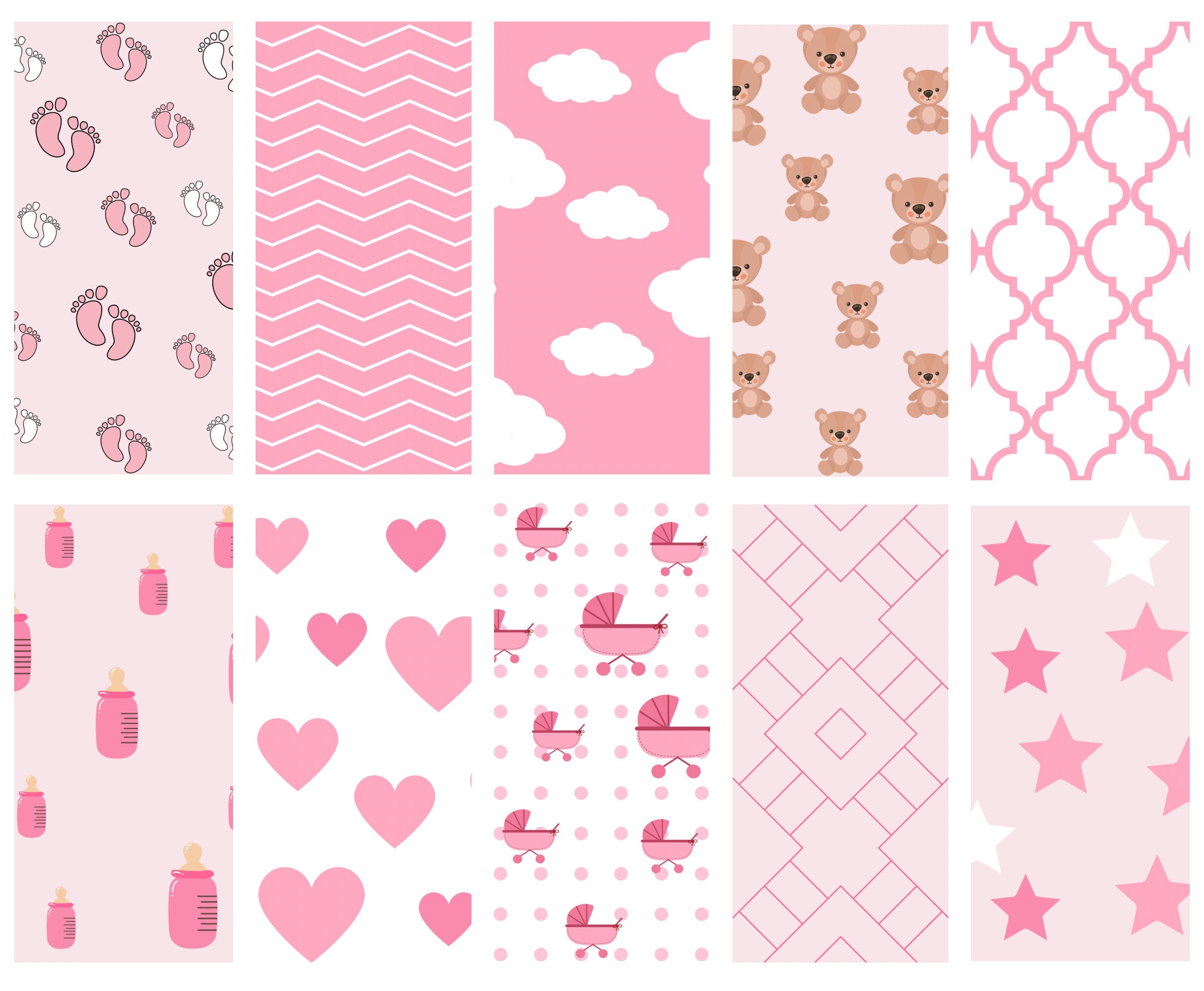 Baby Girl Digital Paper Girly Newborn Scrapbook Paper Baby Etsy