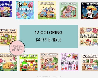 Paquete de libros para colorear imprimibles / Libros para colorear digitales en PDF / Más de 450 páginas adorables y acogedoras para aliviar el estrés y relajarse