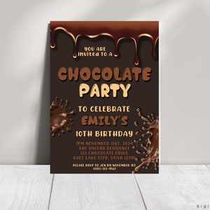 Chocolate Party Invitation,Chocolate Desserts, Birthday Invitations, Dessert Party,Sweets Invite,Personalized Invitation,Invitation Template