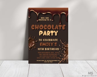 Schokoladenparty-Einladung, Schokoladendesserts, Geburtstagseinladungen, Dessertparty, Süßigkeiten-Einladung, personalisierte Einladung, Einladungsvorlage