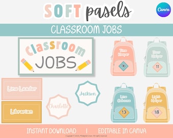 Classroom Job Display,Editable Classroom Printables,Soft Pastel Cute Classroom,Canva Templates,Soft Pastel Cute Classroom,Editable Template