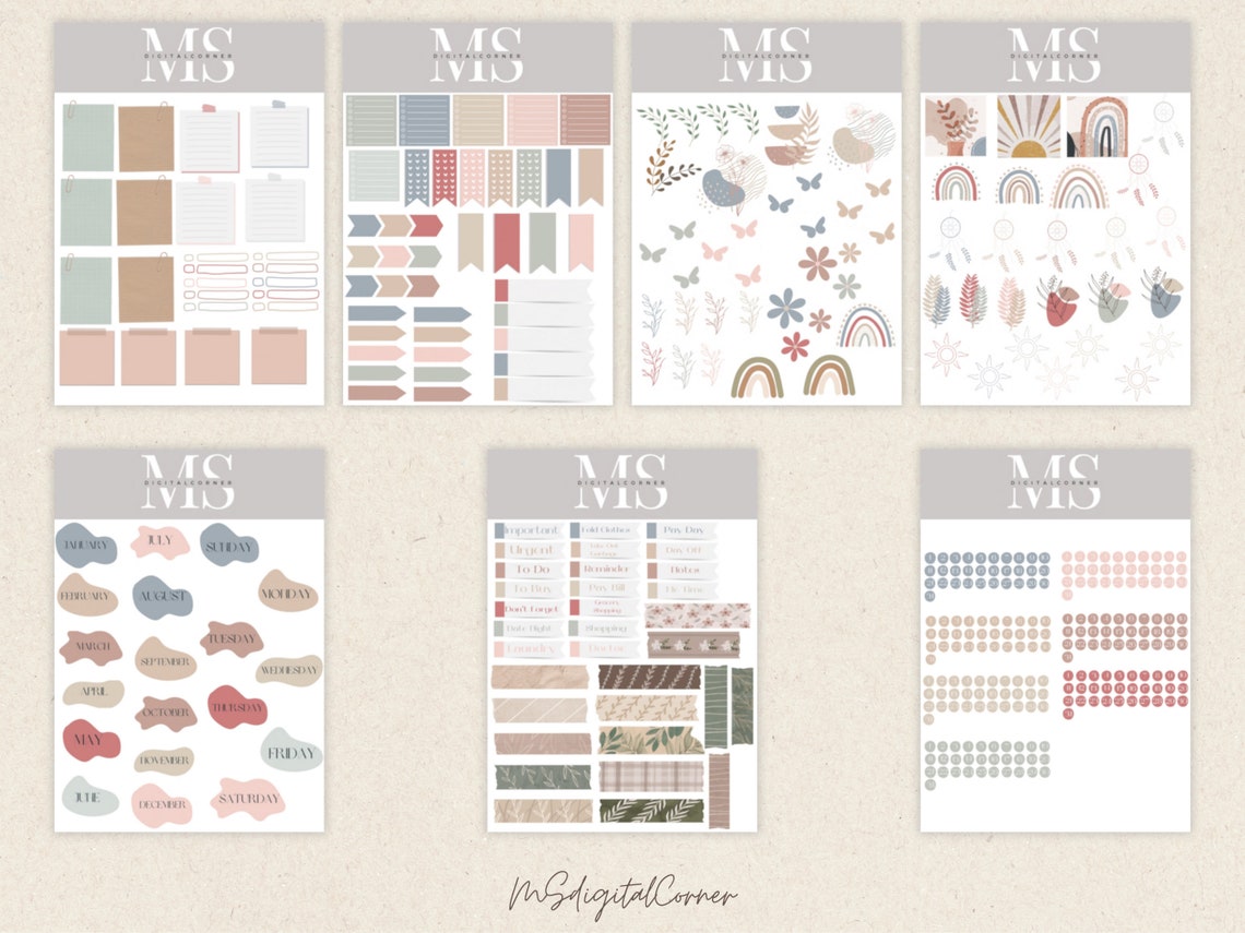 Boho Digital Stickers, Digital Planner Stickers, Goodnotes Stickers ...