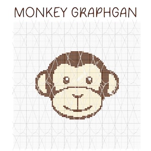 Könnte beinhalten: Ein braunes und beiges, pixelartiges Affengesicht auf einem weißen Gitterhintergrund. Der Affe hat braune Ohren, braune Augen, eine braune Nase und einen braunen Mund.