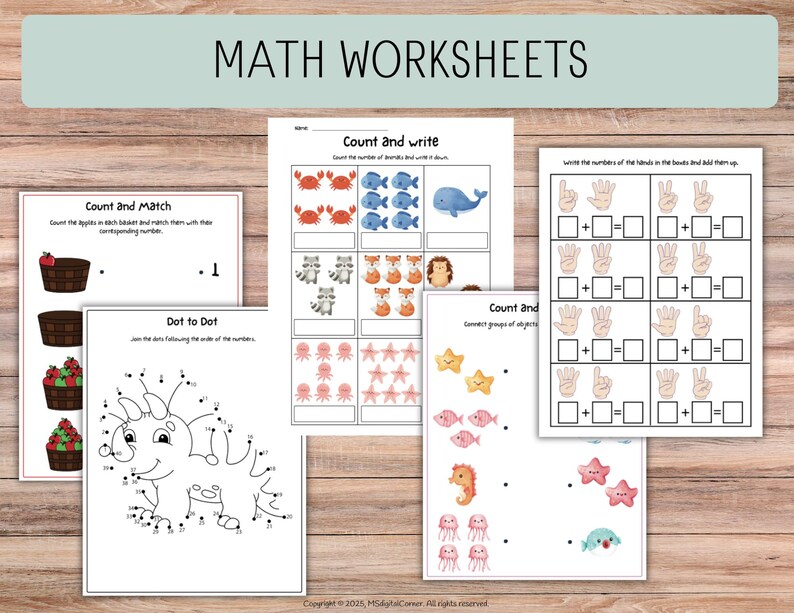 Printable Math Worksheets for Toddlers & Preschool | Counting, Matching, Addition Activities ...