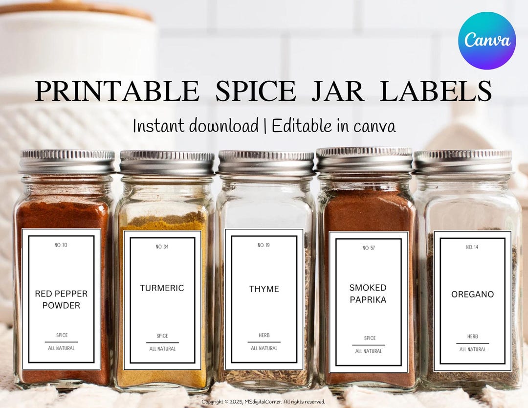 Spice Jar Label Template, Printable Seasoning Stickers, DIY Herbs Spice