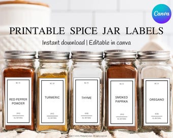 Spice Jar Label Template, Printable Seasoning Stickers, DIY Herbs Spice Labels, Editable Kitchen Organize Labels