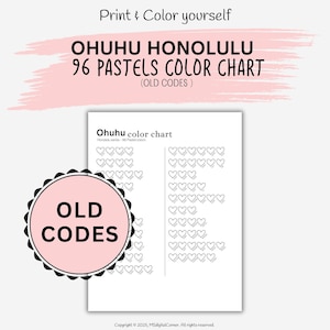 96 Pastels Ohuhu Honolulu color chart | DIY swatch chart | Digital files | Printable Color Chart 96 Ohuhu Honolulu | color chart