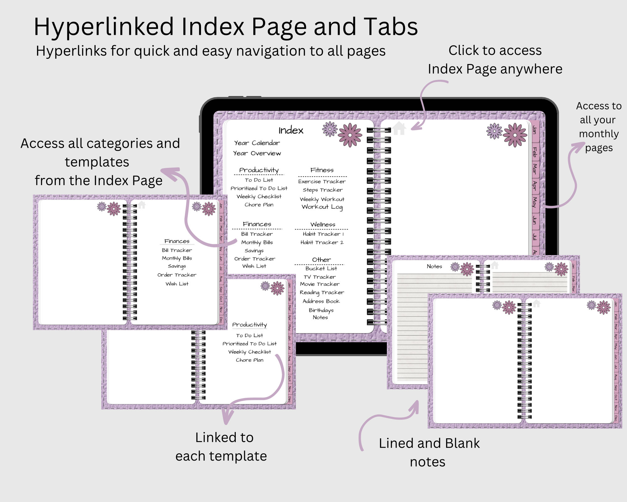 Undated Purple Digital Planner Goodnotes Planner Notability - Etsy